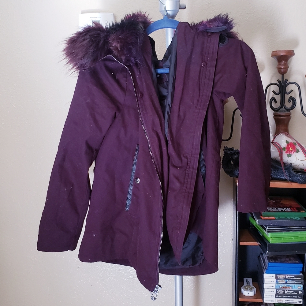 Gianni Bini Purple Fur Hooded Jacket Coat S